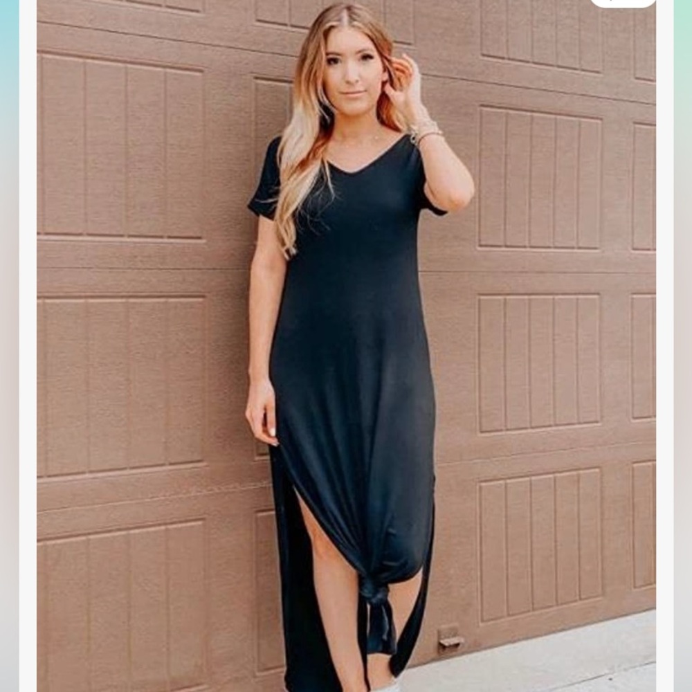 Casual Loose Fit Maxi Dress w/ Pockets XXL 2XL Black w/ Criss Cross Straps